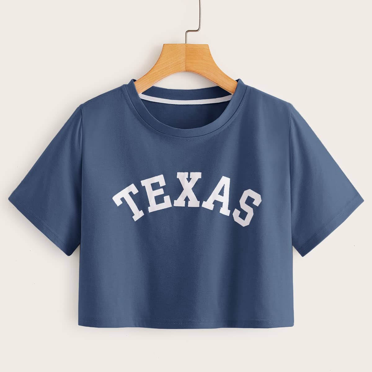 

Letter Graphic Boxy Crop Top, Navy blue