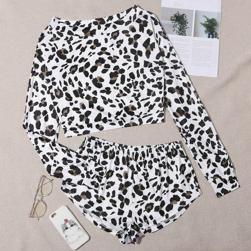 

Leopard Print Crop Tee PJ Set, Multicolor