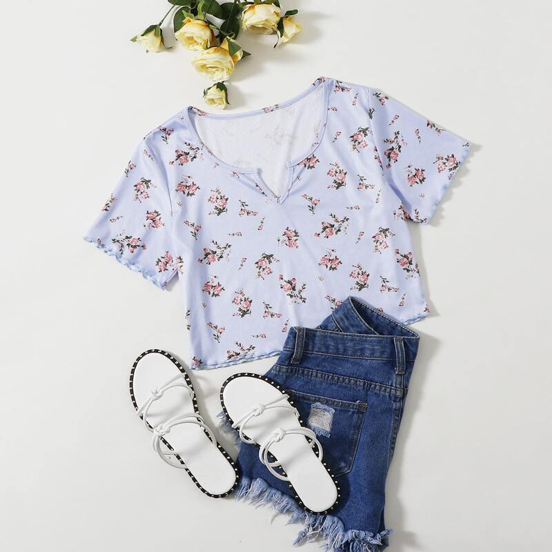 

Floral Lettuce Trim Crop Tee, Purple