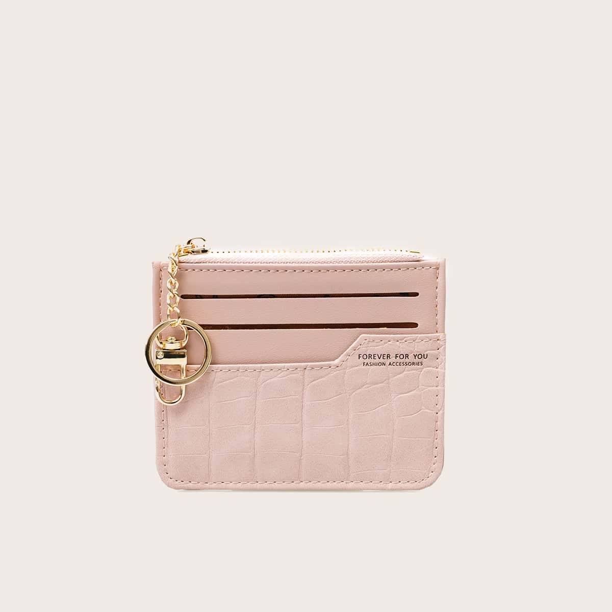 

Croc Embossed Card Holder, Pink