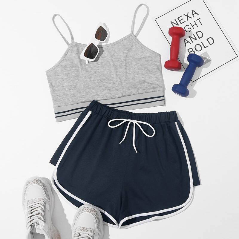 

Striped Hem Cami & Dolphin Shorts, Multicolor