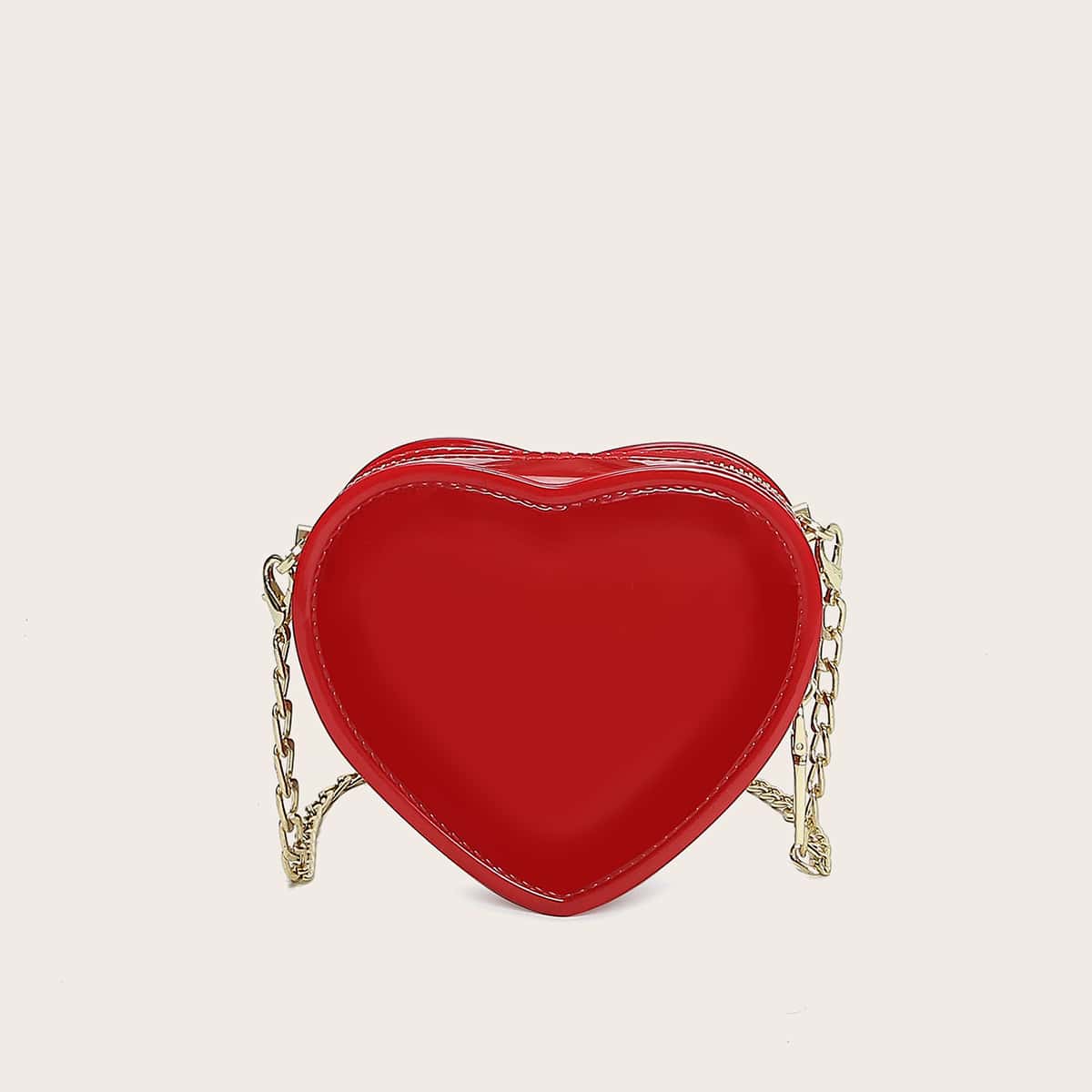 

Heart Shaped Chain Bag, Red