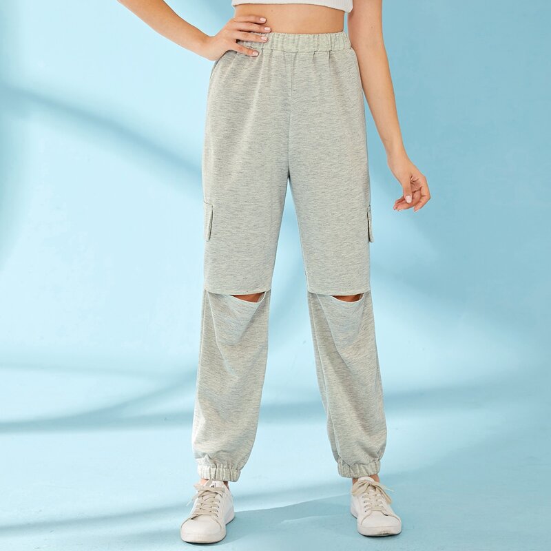

Elastic Waist Ripped Sweatpants, Grey