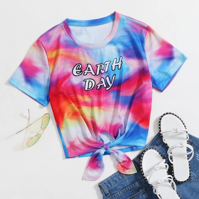 

Letter Graphic Tie Hem Tee, Multicolor