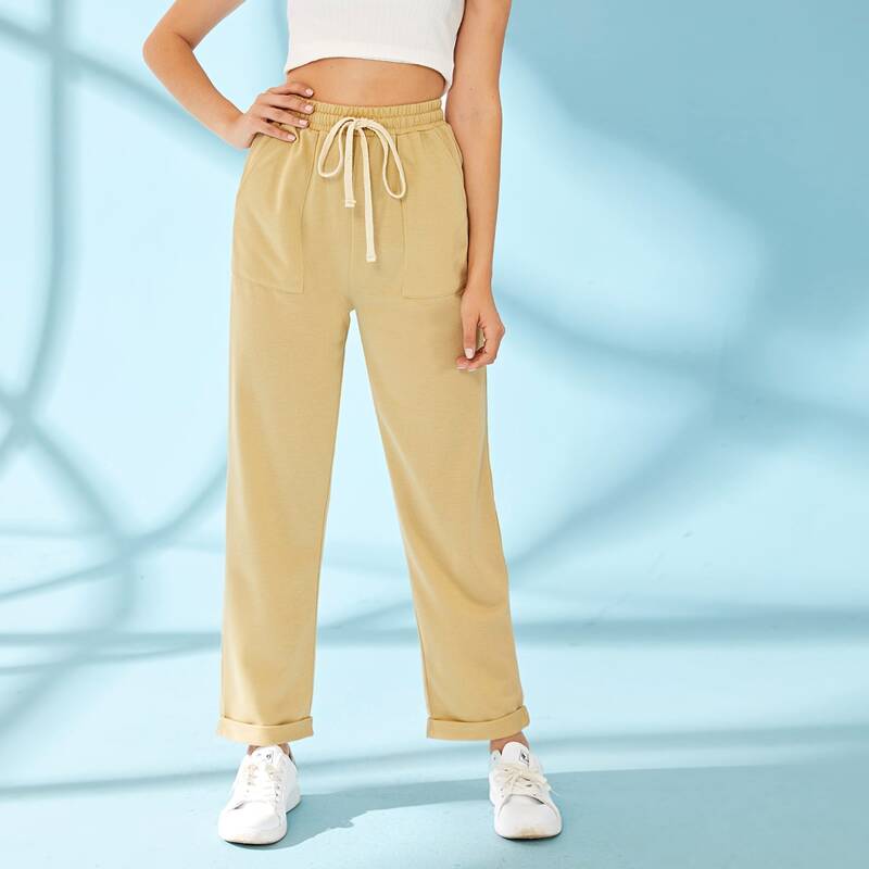 

Tie Front Pocket Sweatpants, Khaki