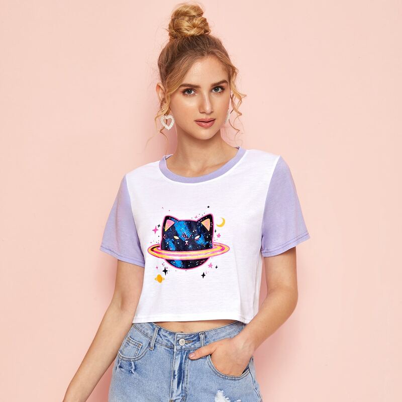

Cartoon Graphic Colorblock Tee, Multicolor