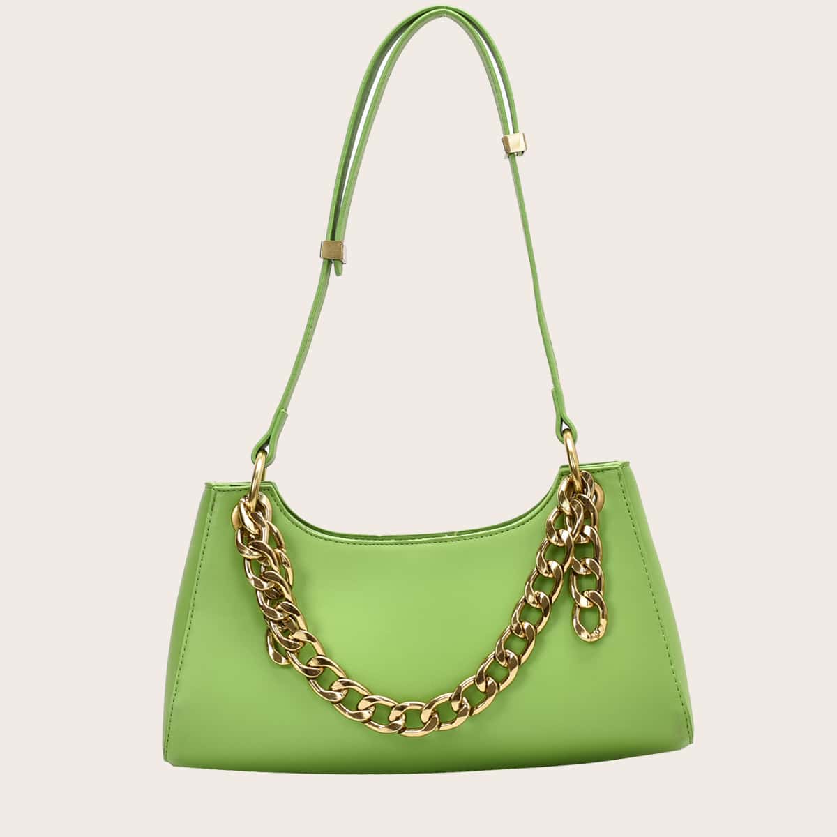 

Chain Decor Baguette Bag, Green