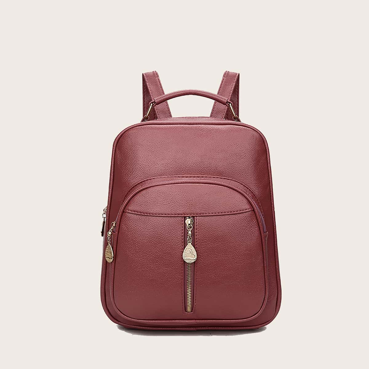 

Minimalist Zip Front Backpack, Burgundy