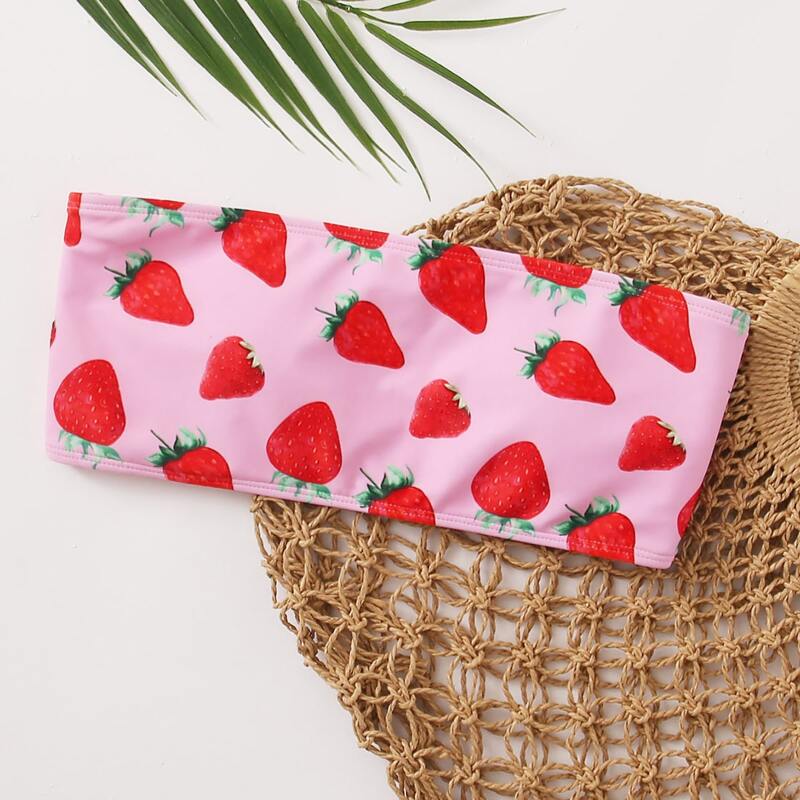 

Strawberry Bandeau Bikini Top, Pink
