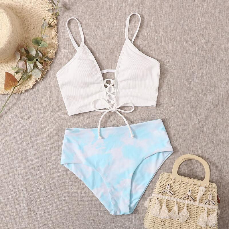 

Lace-up Tie Dye Bikini Swimsuit, Multicolor