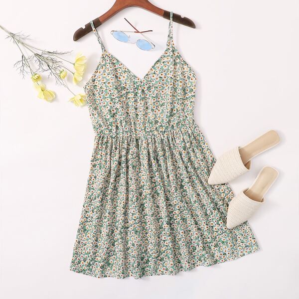 

Ditsy Floral Print Cami Dress, Green