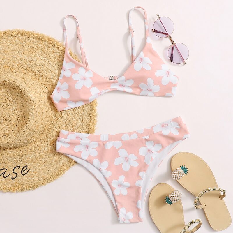 

Floral Cami Bikini Swimsuit, Pink