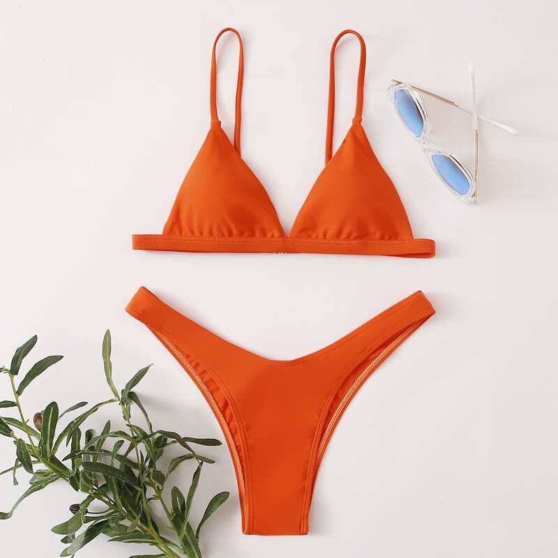 

Triangle High Leg Bikini Swimsuit, Orange