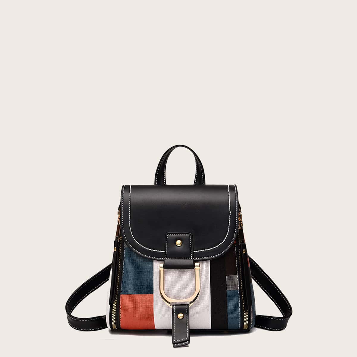 

Color Block Flap Backpack, Multicolor