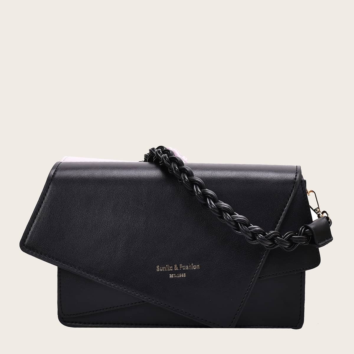

Letter Graphic Flap Tote Bag, Black
