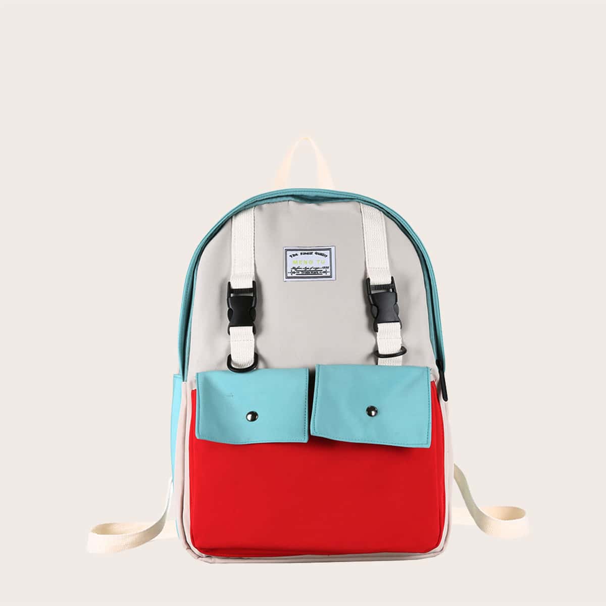 

Color Block Pocket Front Backpack, Multicolor