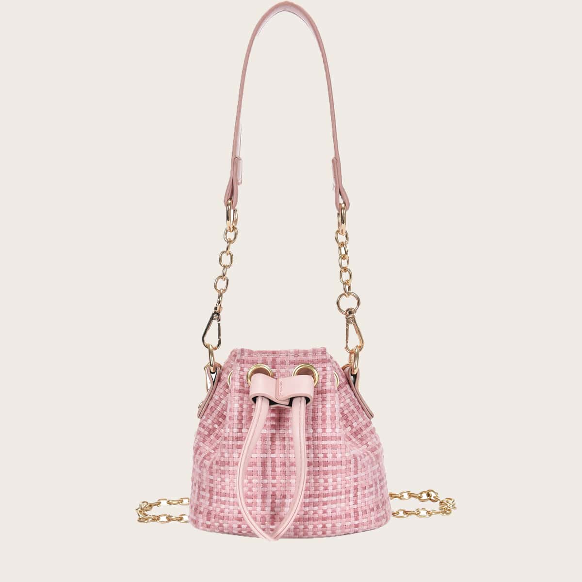 

Braided Bucket Bag With Drawstring, Pink