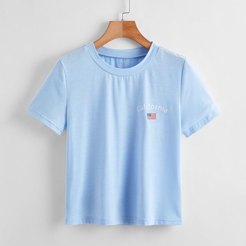 

American Flag Print Blue Tee, Baby blue