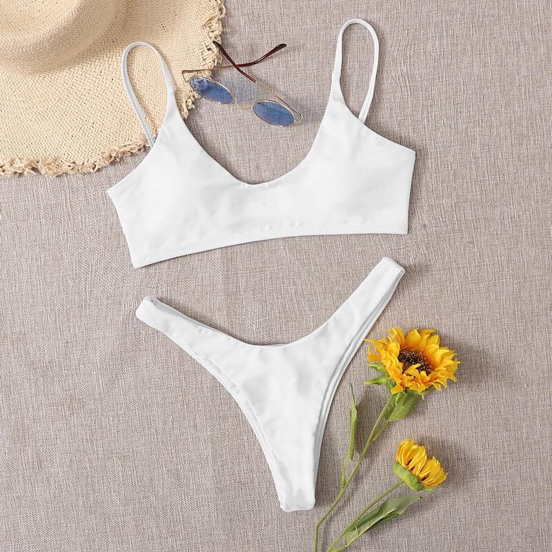 

Cami High Leg Bikini Swimsuit, White