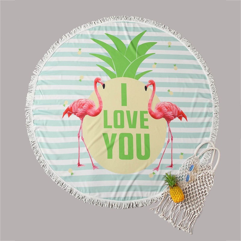 

Striped & Flamingo Print Beach Blanket, Green