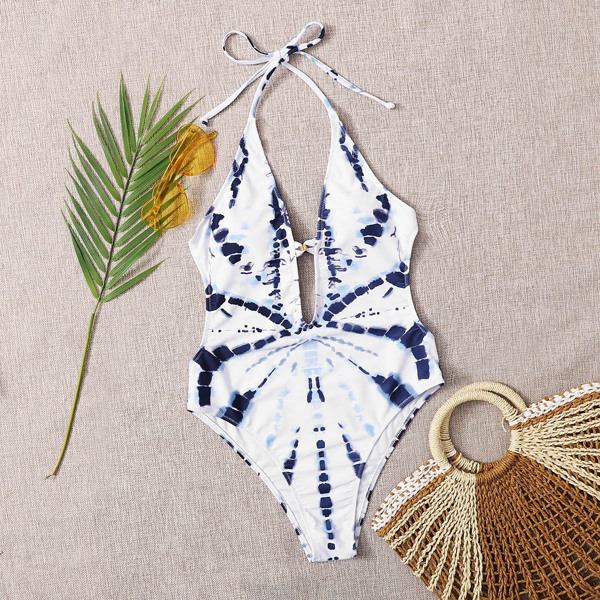 

Tie Dye Plunging One Piece Swimsuit, Multicolor
