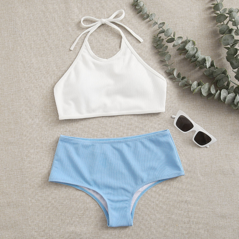 

Two Tone Halter Bikini Swimsuit, Multicolor