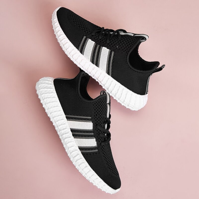 

Lace-up Front Knit Trainers, Black