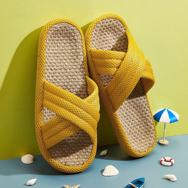 

Cross Band Open Toe Sliders, Yellow
