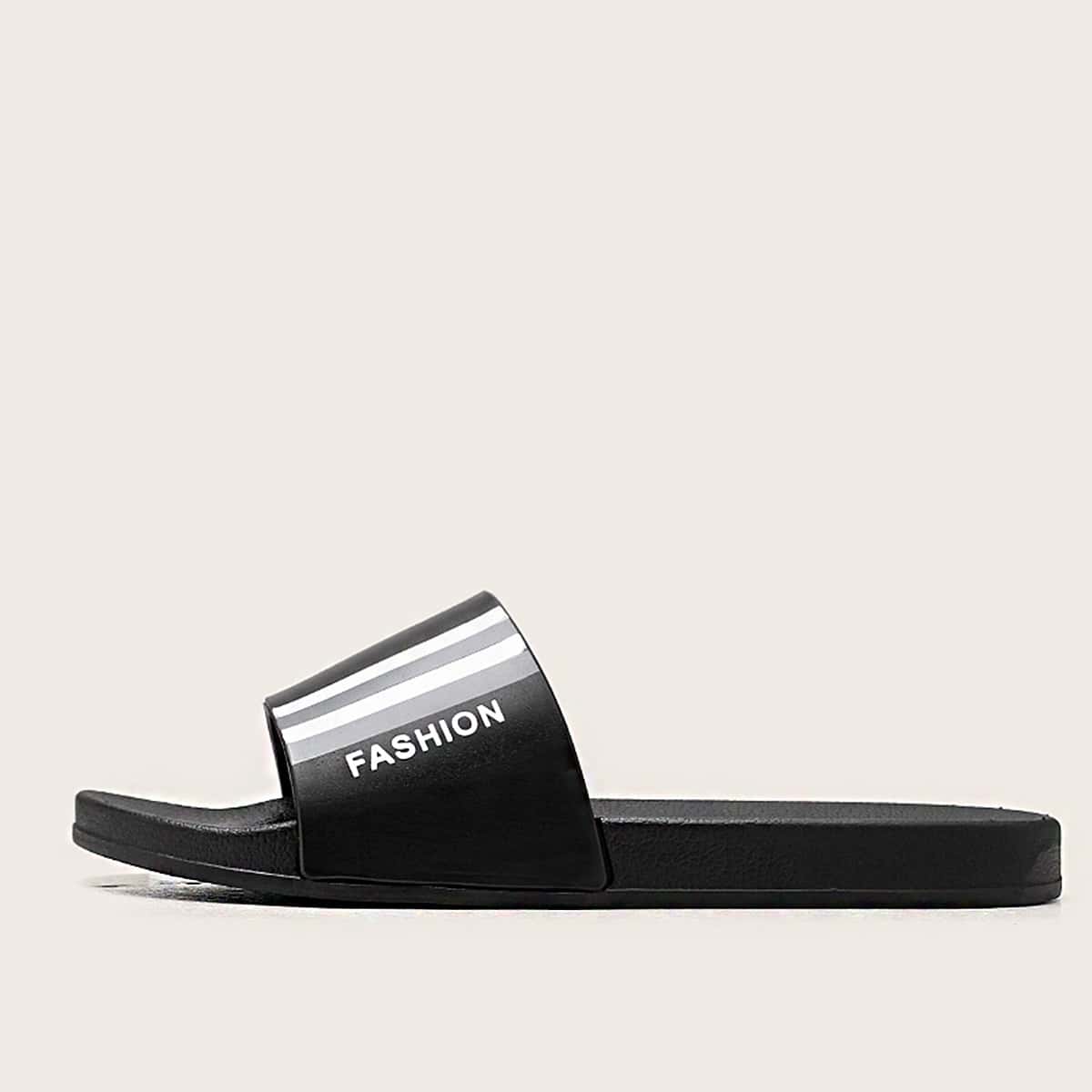 

Guys Striped Wide Fit Sliders, Black