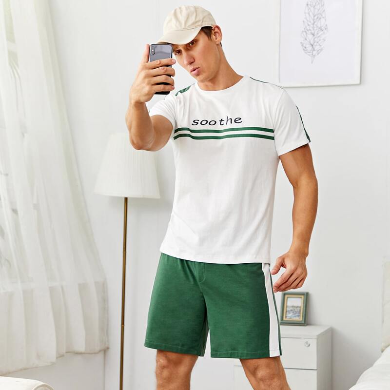 

Guys Striped And Letter Graphic Tee & Shorts, Multicolor