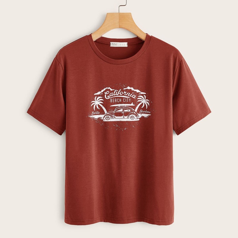 

Car & Beach Print Tee, Red