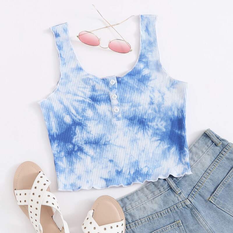 

Tie Dye Henley Tank Top, Blue