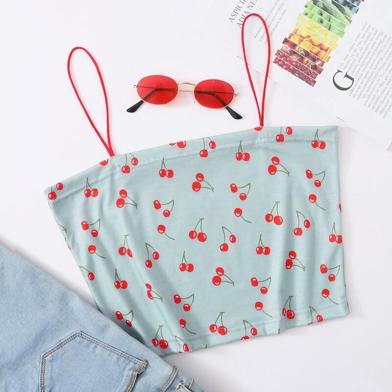 

Allover Cherry Crop Cami, Blue