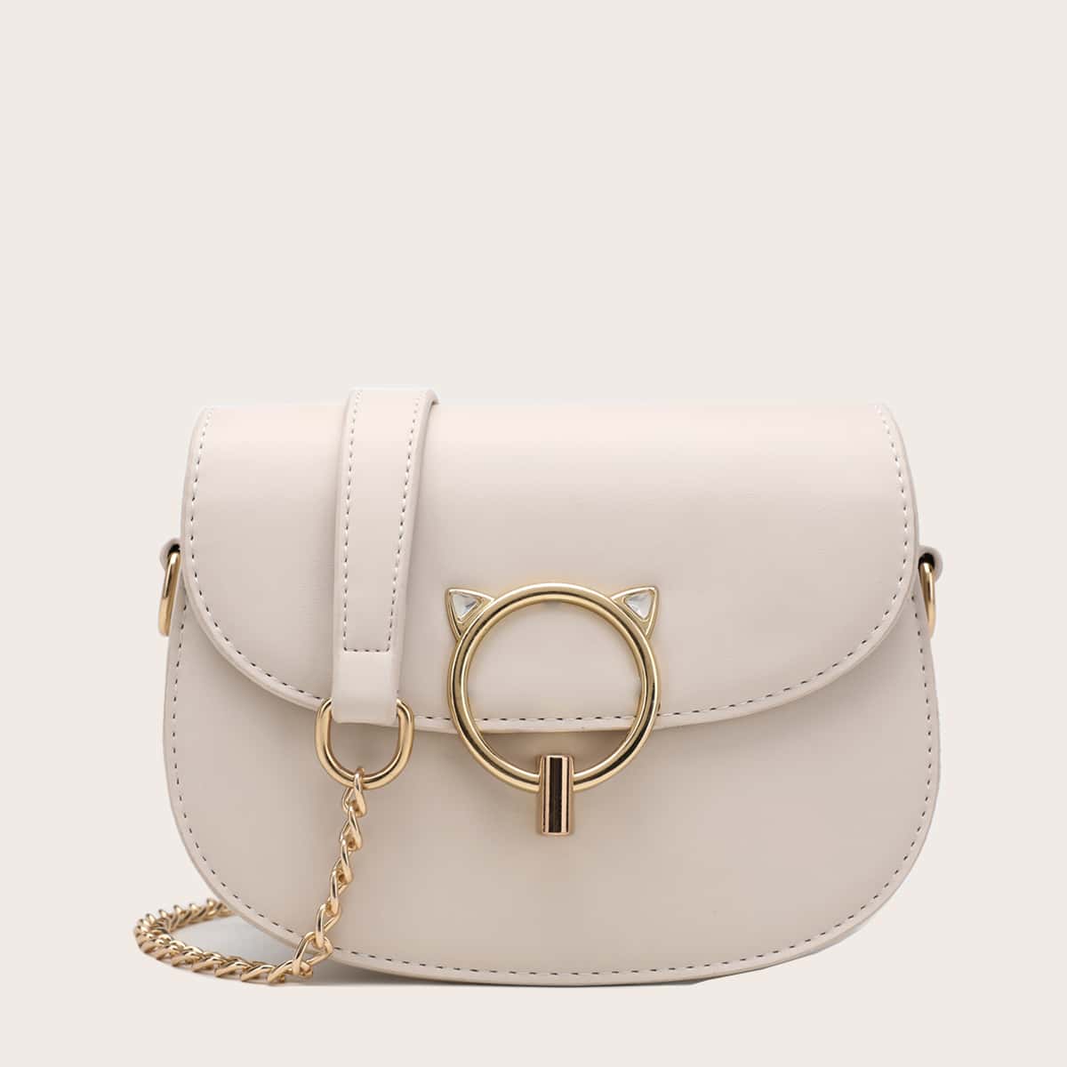 

Metal Lock Saddle Bag, Beige