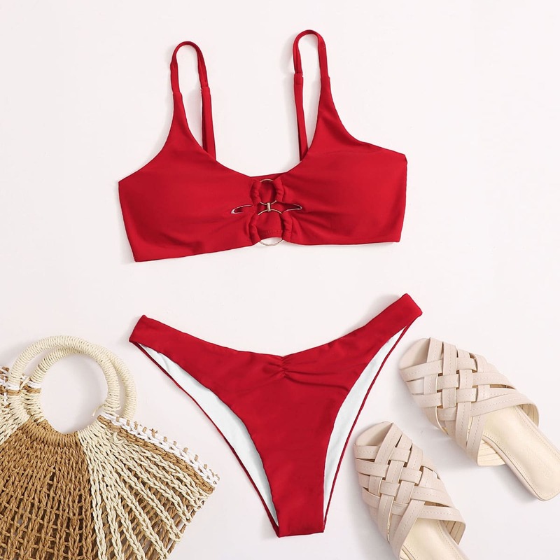 

Ring Linked High Cut Bikini Swimsuit, Red