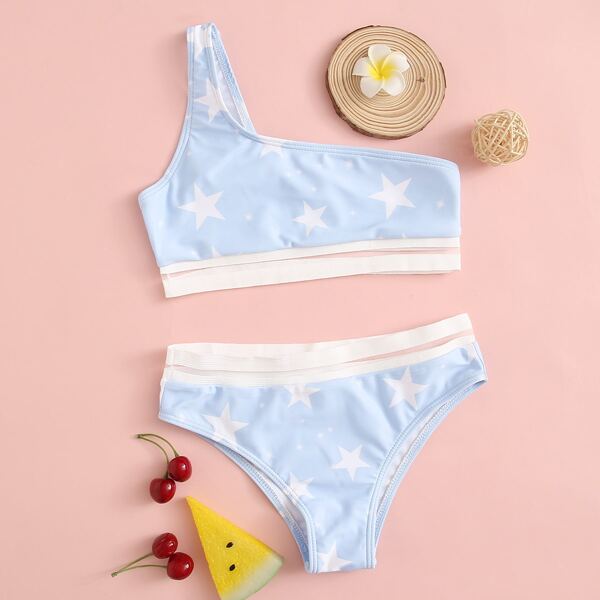 

Girls Star Print Bikini Swimsuit, Blue