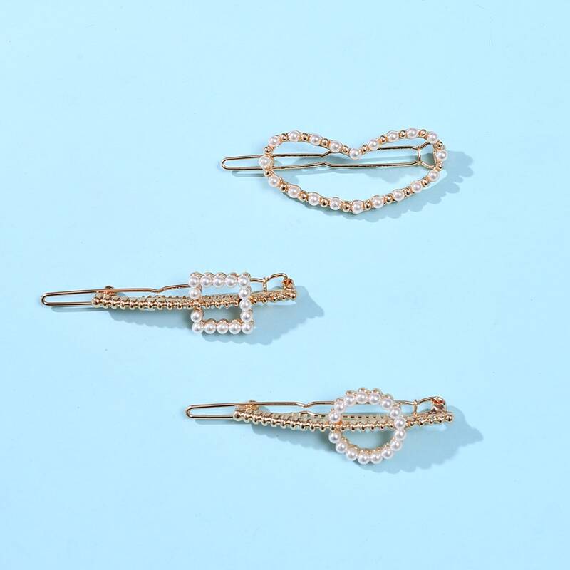 

3pcs Faux Pearl Decor Hair Clip, Multicolor