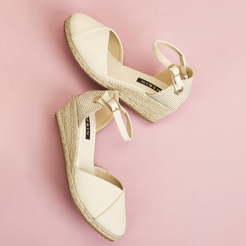 

Ankle Strap Espadrille Wedges, Beige