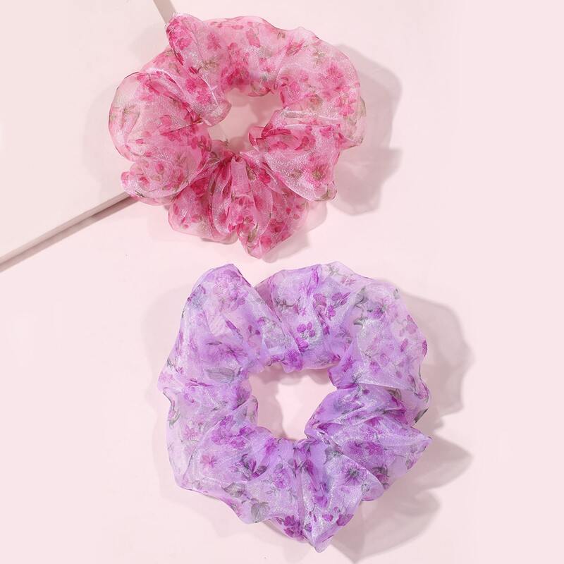 

2pcs Floral Pattern Scrunchie, Multicolor
