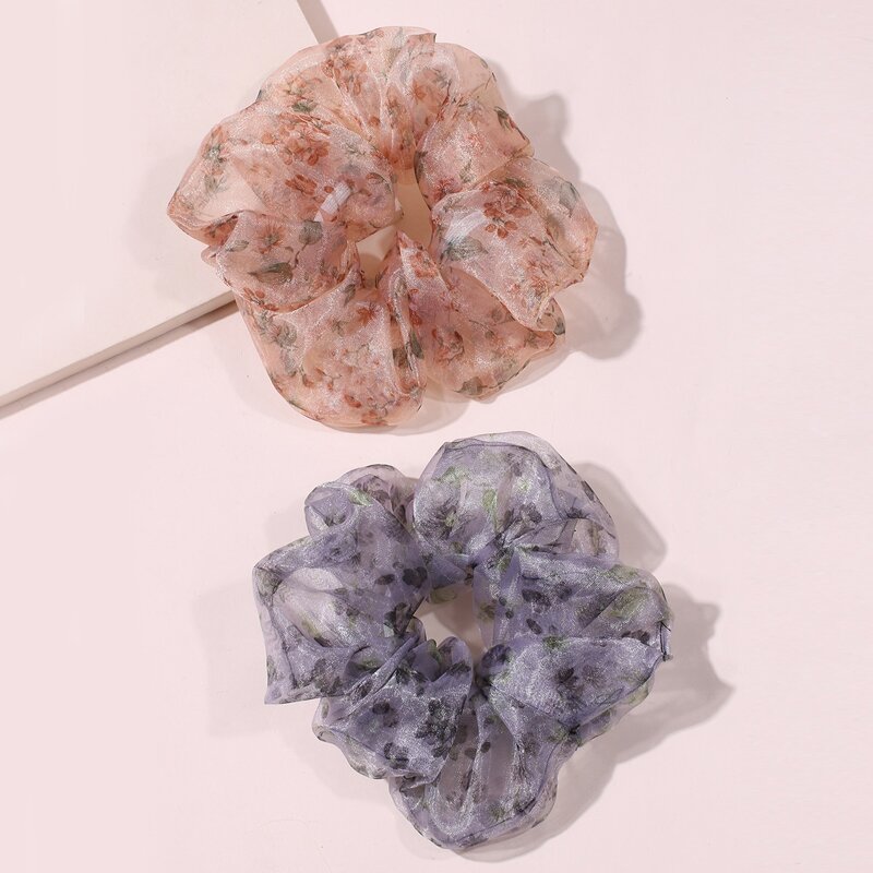 

2pcs Floral Pattern Scrunchie, Multicolor