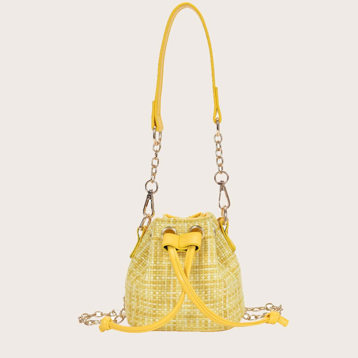 

Braided Bucket Bag With Drawstring, Yellow
