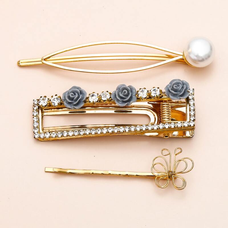 

3pcs Rhinestone Engraved Hair Clip, Gold