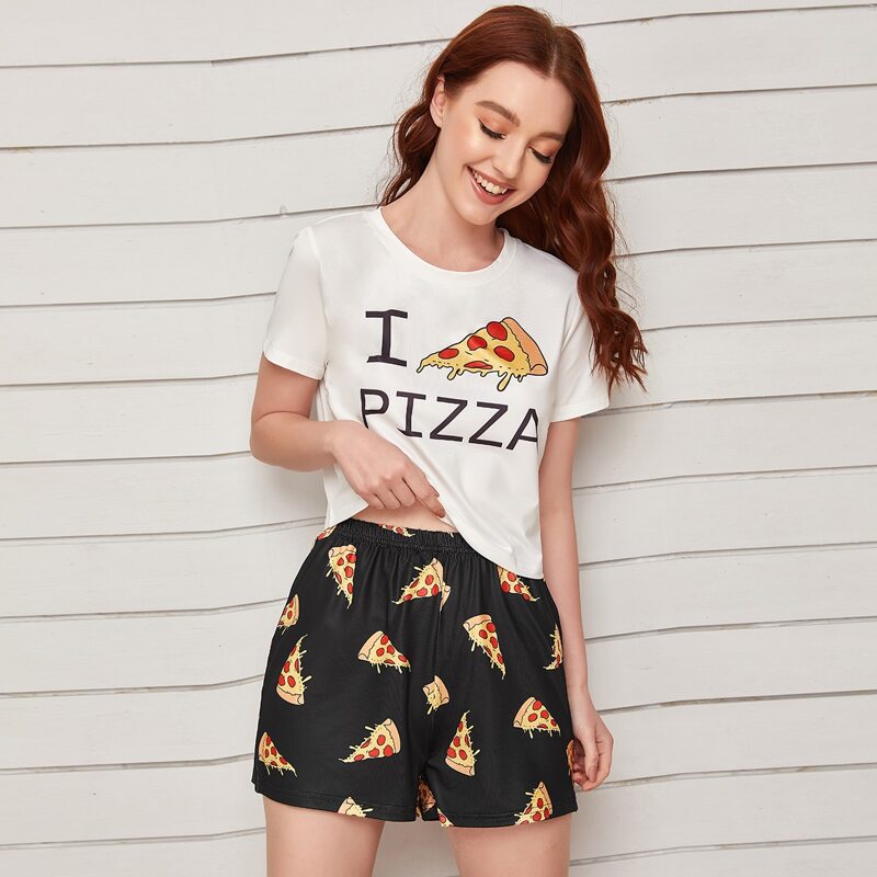 

Letter And Graphic Print PJ Set, Multicolor