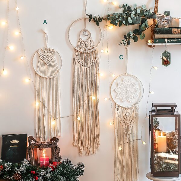 

1pc Tassel Pendant Woven Dream Catcher, Beige