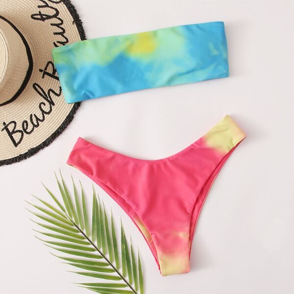 

Tie Dye Bandeau Bikini Swimsuit, Multicolor