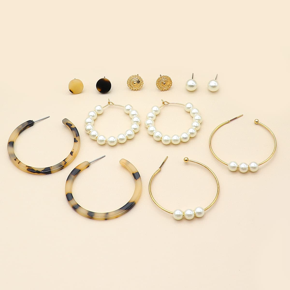 

6pairs Faux Pearl Earrings, Gold