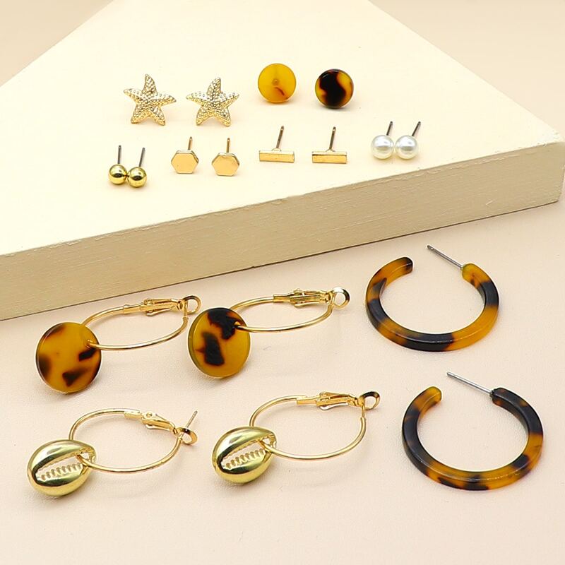 

9pairs Shell Decor Earrings, Gold