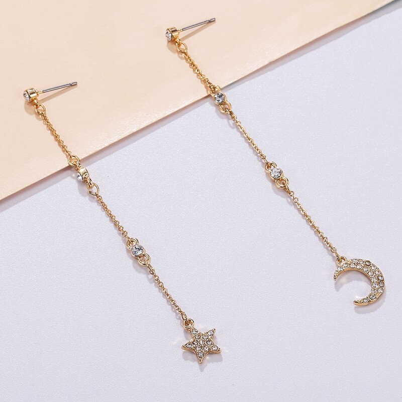 

Star Long Drop Earrings, Gold