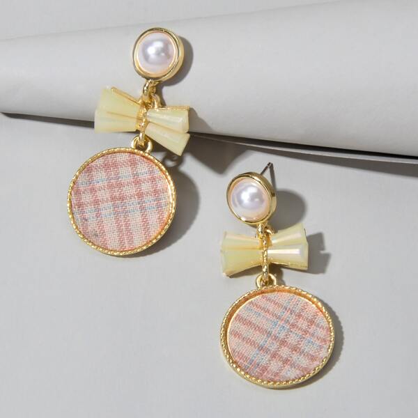 

Plaid Pattern Drop Earrings, Pink