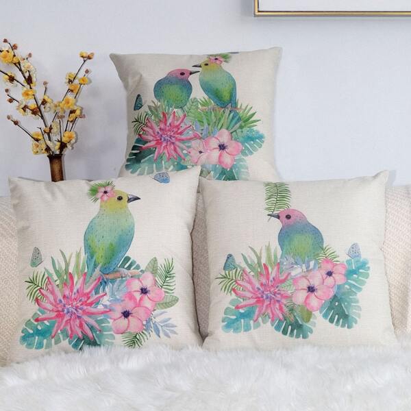 

1pc Bird Print Cushion Cover Without Filler, Multicolor